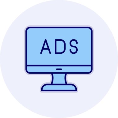 Web reklam simgesi, metin reklamları ile monitör, vektör illüstrasyonu