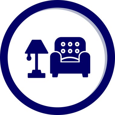 İç Tasarım Simgesi. Yer lambası ve Kol Sandalyesi tabelası. Vektör İllüstrasyonu