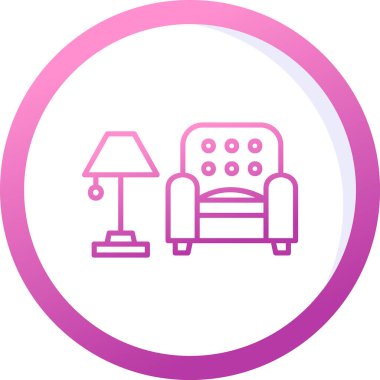 İç Tasarım Simgesi. Yer lambası ve Kol Sandalyesi tabelası. Vektör İllüstrasyonu