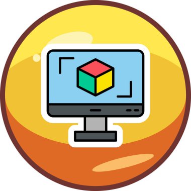 3D modelli bilgisayar ekranı, vektör illüstrasyonu