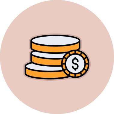 Dolar işareti ağ simgesi olan bozuk para yığını, vektör illüstrasyonu