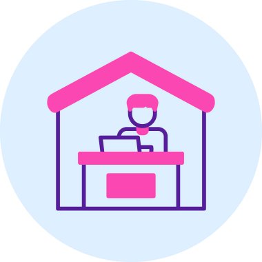 Ev hattı ikonunda çalış. Dışarıdan iş ilanı. Uzaktan ofis çalışanı sembolü. Kalite tasarım elemanı. Satır biçimi ev simgesi