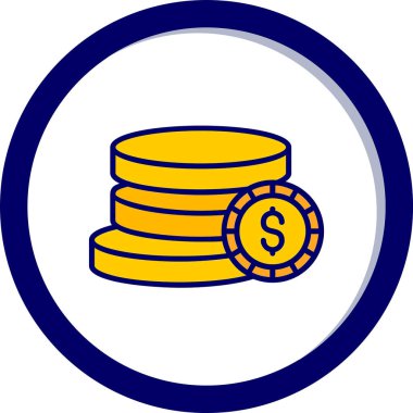 Dolar işareti ağ simgesi olan bozuk para yığını, vektör illüstrasyonu