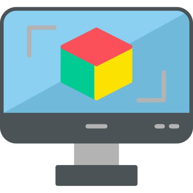 3D modelli bilgisayar ekranı, vektör illüstrasyonu