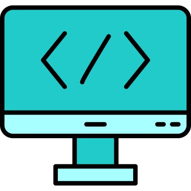 Bilgisayar ekranında kod simgesi, vektör illüstrasyonu basit tasarım