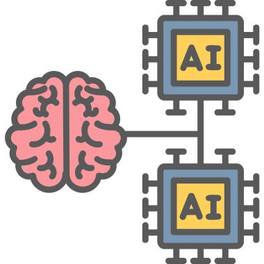 Yapay zeka simgesi, makine öğrenimi ve siber zihin egemenliği konsepti, vektör illüstrasyonu