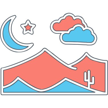 Dağdaki gece sahnesinin vektör illüstrasyonu 