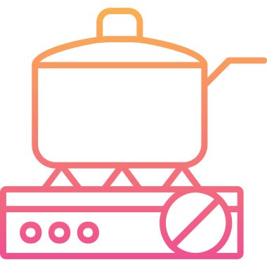 Gaz ocağında tava pişirmek. Web simgesi basit illüstrasyon