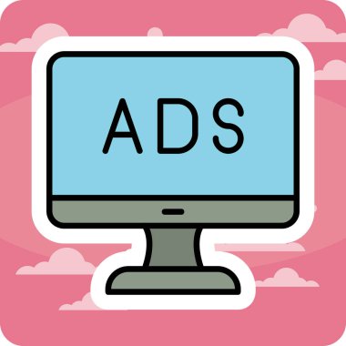 Web reklam simgesi, metin reklamları ile monitör, vektör illüstrasyonu