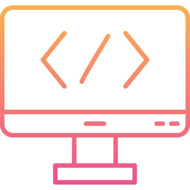 Bilgisayar ekranında kod simgesi, vektör illüstrasyonu basit tasarım