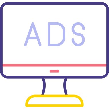 Web reklam simgesi, metin reklamları ile monitör, vektör illüstrasyonu