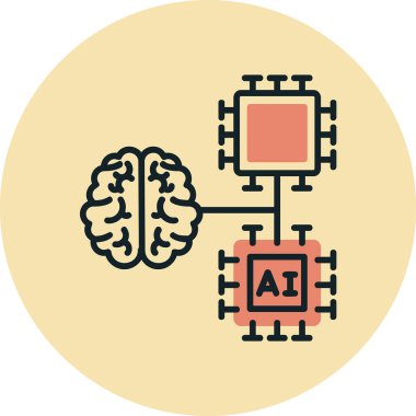 Yapay zeka simgesi, makine öğrenimi ve siber zihin egemenliği konsepti, vektör illüstrasyonu