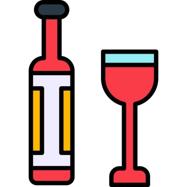 Şarap Şişesi ve Cam Web simgesi, vektör illüstrasyonu