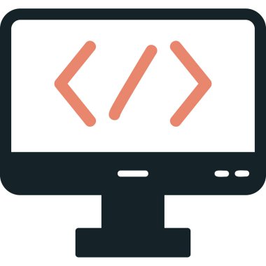 Bilgisayar ekranında kod simgesi, vektör illüstrasyonu basit tasarım