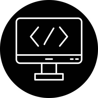 Bilgisayar ekranında kod simgesi, vektör illüstrasyonu basit tasarım