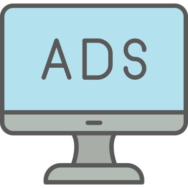 Web reklam simgesi, metin reklamları ile monitör, vektör illüstrasyonu