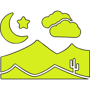 Dağdaki gece sahnesinin vektör illüstrasyonu 