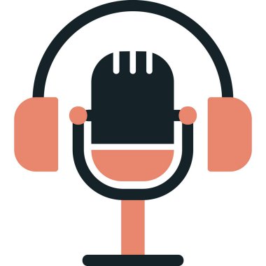 Mikrofon simgesi ve vektör illüstrasyonlu kulaklıklar