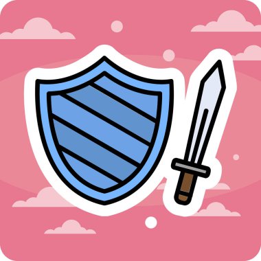 Kılıç ve kalkan ağ simgesi basit tasarım