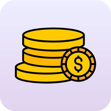 Dolar işareti ağ simgesi olan bozuk para yığını, vektör illüstrasyonu