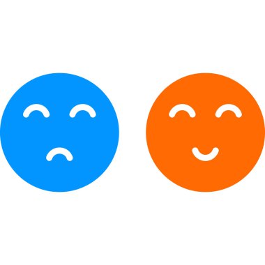 Mutlu ve üzgün yüz ifadeleri. Web basit illüstrasyonu