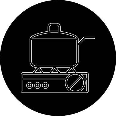 Gaz ocağında tava pişirmek. Web simgesi basit illüstrasyon