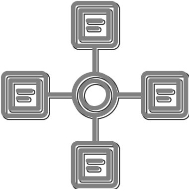 İş diyagramı simgesi. Ağ şeması simgesi. Veritabanı sembolü, vektör illüstrasyonu