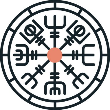 Vegvisir runik pusula simgesi, vektör illüstrasyonu.