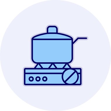 Gaz ocağında tava pişirmek. Web simgesi basit illüstrasyon