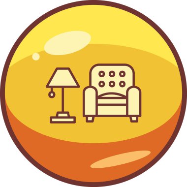 İç Tasarım Simgesi. Yer lambası ve Kol Sandalyesi tabelası. Vektör İllüstrasyonu