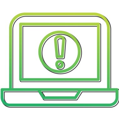 Dizüstü bilgisayar ekranında ünlem işareti, vektör illüstrasyonu basit tasarım
