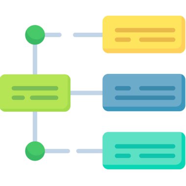 İş diyagramı simgesi. Ağ şeması simgesi. Veritabanı sembolü, vektör illüstrasyonu