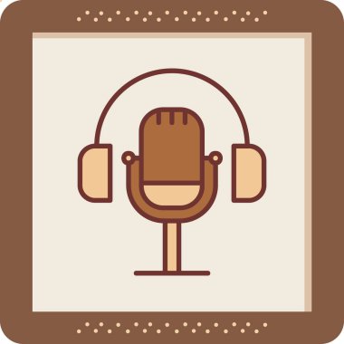 Mikrofon simgesi ve vektör illüstrasyonlu kulaklıklar