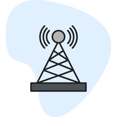 Uydu kulesi işaret çizgisi ağ simgesi, vektör illüstrasyonu