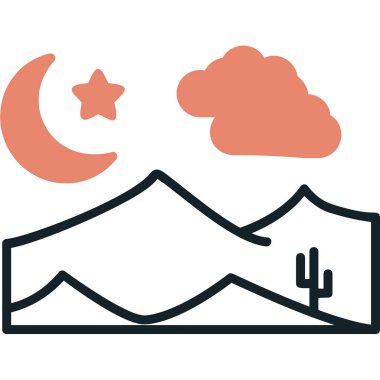 Dağdaki gece sahnesinin vektör illüstrasyonu 