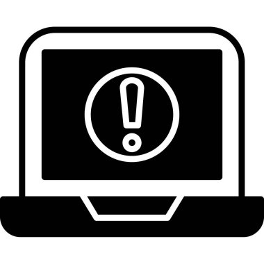 Dizüstü bilgisayar ekranında ünlem işareti, vektör illüstrasyonu basit tasarım