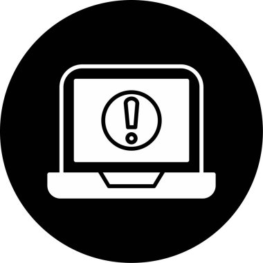 Dizüstü bilgisayar ekranında ünlem işareti, vektör illüstrasyonu basit tasarım