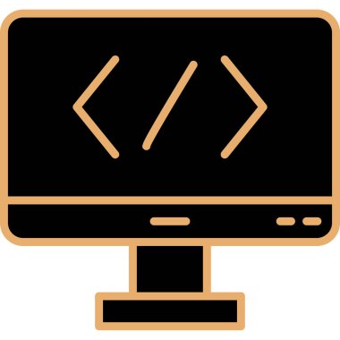 Bilgisayar ekranında kod simgesi, vektör illüstrasyonu basit tasarım