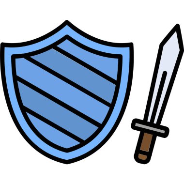 Kılıç ve kalkan ağ simgesi basit tasarım