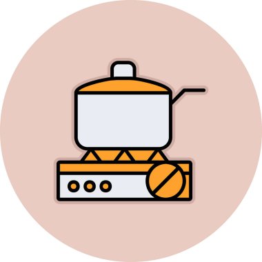 Gaz ocağında tava pişirmek. Web simgesi basit illüstrasyon