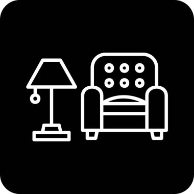 İç Tasarım Simgesi. Yer lambası ve Kol Sandalyesi tabelası. Vektör İllüstrasyonu