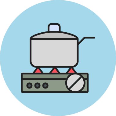 Gaz ocağında tava pişirmek. Web simgesi basit illüstrasyon