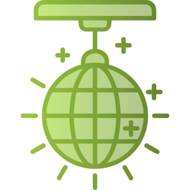 Disko topu, ayna topu ikonu. Dans pisti için ışıklandırma tasarımı ögesi, vektör illüstrasyonu  