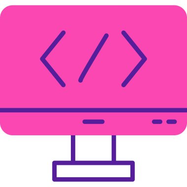 Bilgisayar ekranında kod simgesi, vektör illüstrasyonu basit tasarım