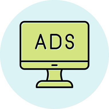 Web reklam simgesi, metin reklamları ile monitör, vektör illüstrasyonu