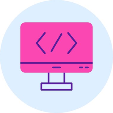 Bilgisayar ekranında kod simgesi, vektör illüstrasyonu basit tasarım