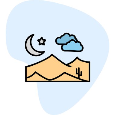 Dağdaki gece sahnesinin vektör illüstrasyonu 