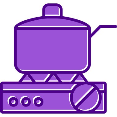 Gaz ocağında tava pişirmek. Web simgesi basit illüstrasyon