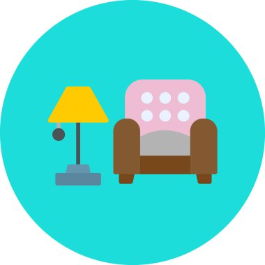 İç Tasarım Simgesi. Yer lambası ve Kol Sandalyesi tabelası. Vektör İllüstrasyonu