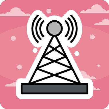 Uydu kulesi işaret çizgisi ağ simgesi, vektör illüstrasyonu